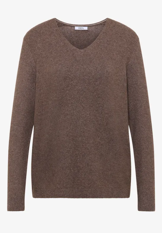 Gezellige trui met V-hals mushroom taupe melange