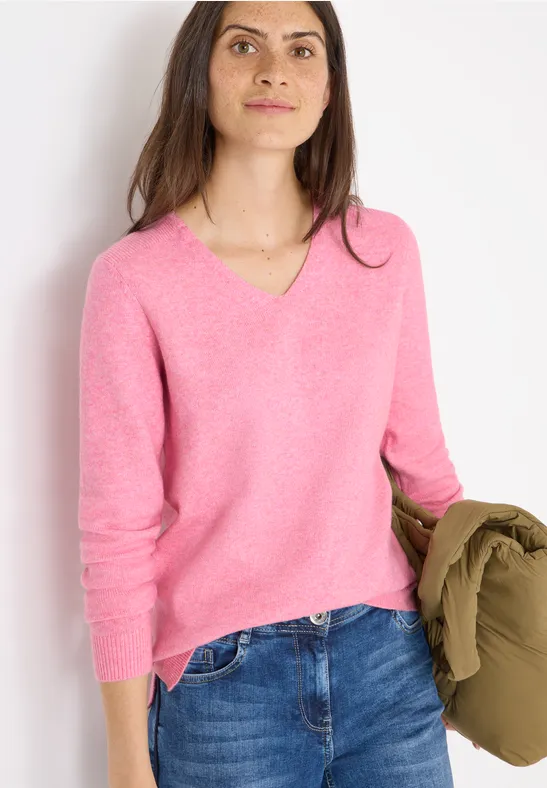 Gezellige trui met V-hals dark blossom melange