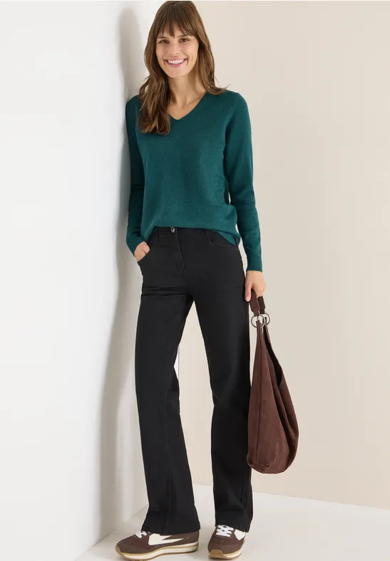 Kuscheliger V-Neck Pullover dark sea green melange
