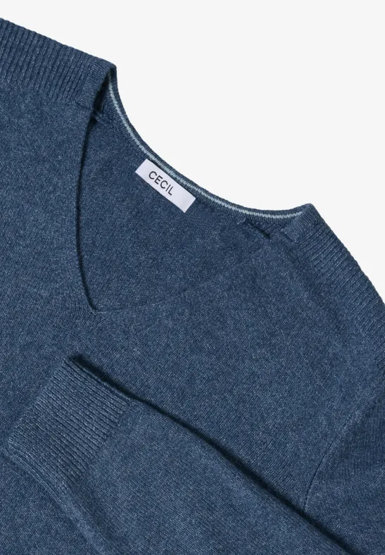 Kuscheliger V-Neck Pullover cotton blue melange
