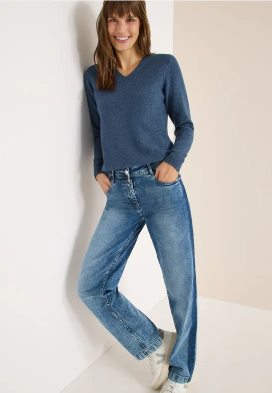 Kuscheliger V-Neck Pullover cotton blue melange