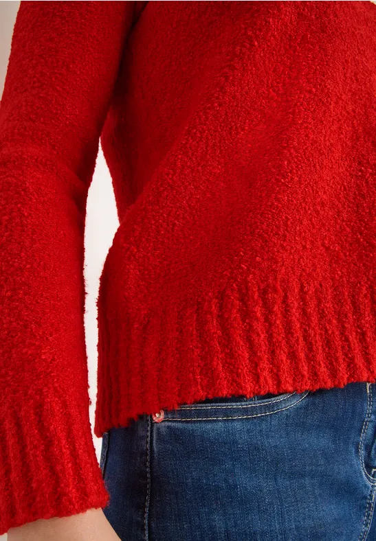 Trui met bouclé V-hals pumpkin orange