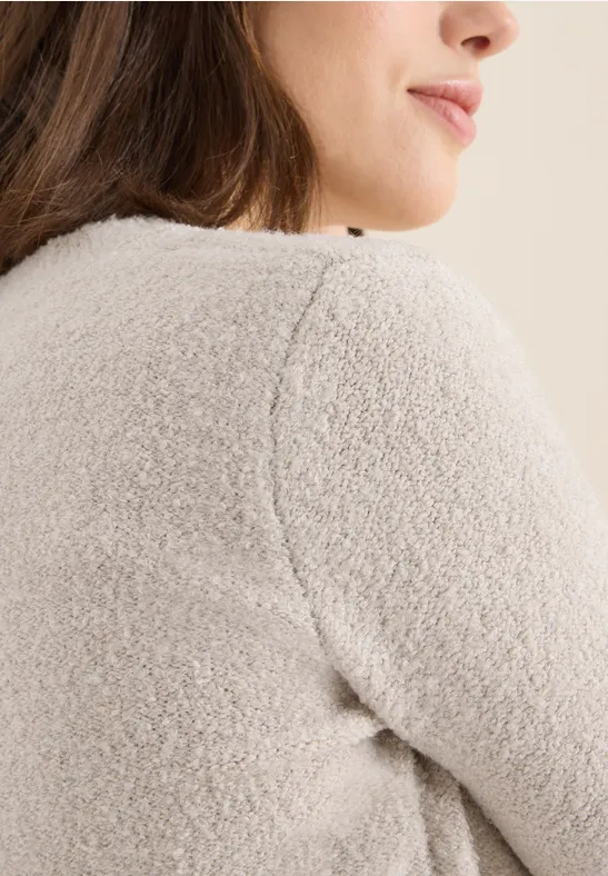 Trui met bouclé V-hals light greige