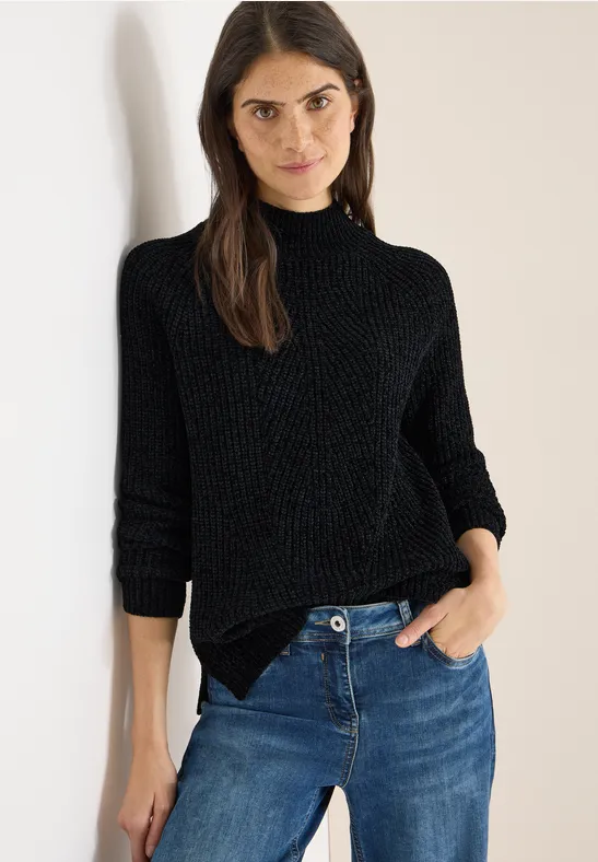 Turtleneck Chenille Pullover Black