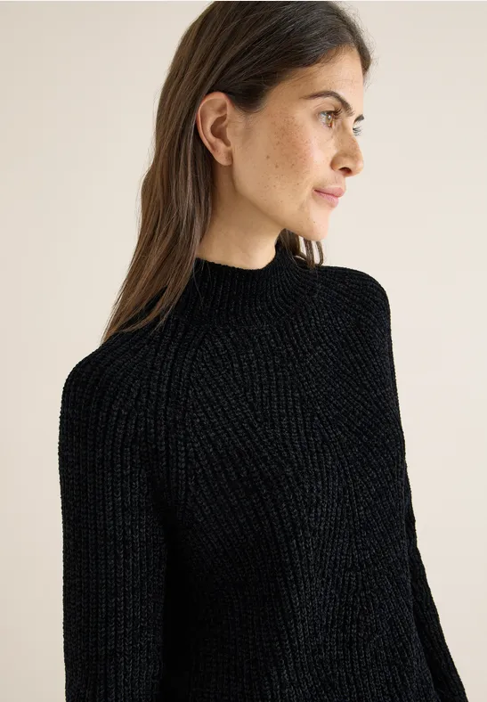 Turtleneck Chenille Pullover Black