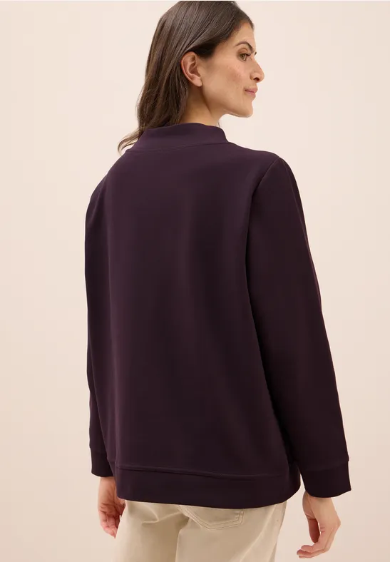 Funnel Neck Strukturshirt eggplant red