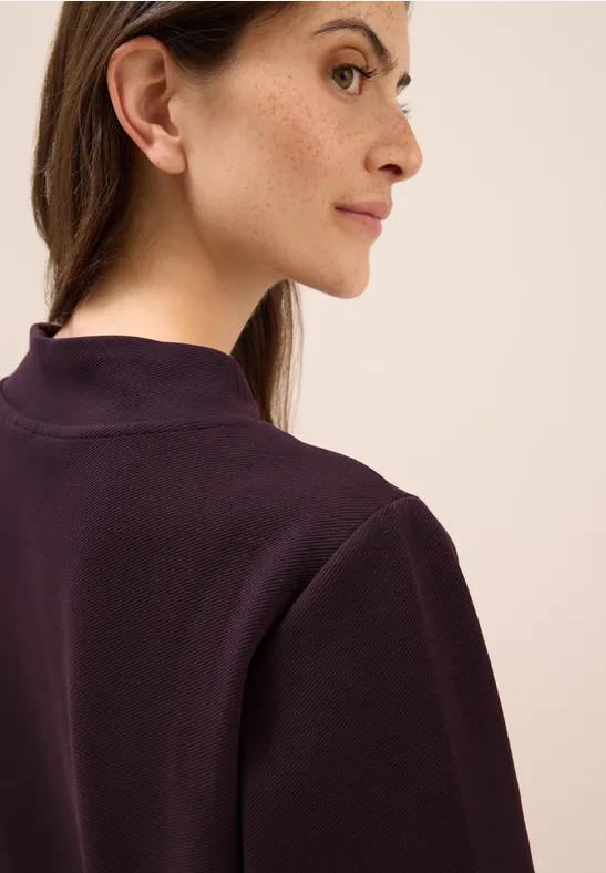 Funnel Neck Strukturshirt eggplant red