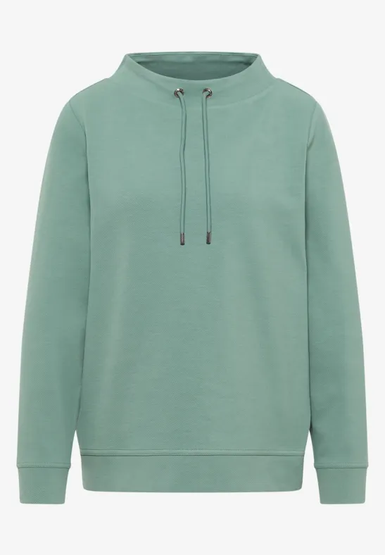 Shirt met structuur en trechtervormige hals jewel green