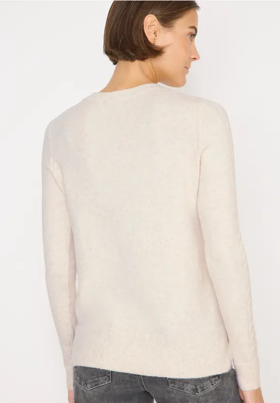 Trui met gebreid detail oat milk beige melange