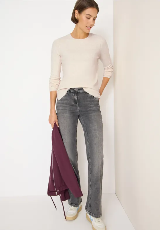 Trui met gebreid detail oat milk beige melange