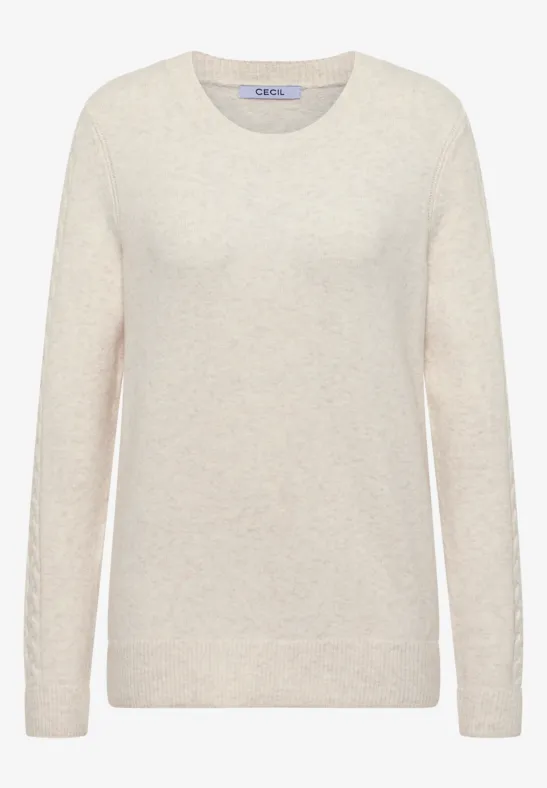 Trui met gebreid detail oat milk beige melange