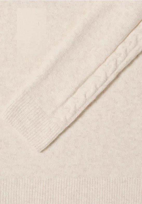 Trui met gebreid detail oat milk beige melange