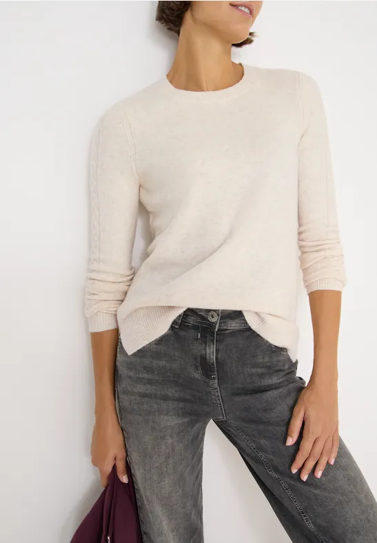Trui met gebreid detail oat milk beige melange
