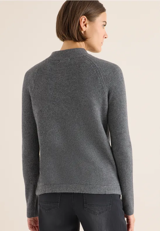 Strukturpullover mit Zipper flint grey melange