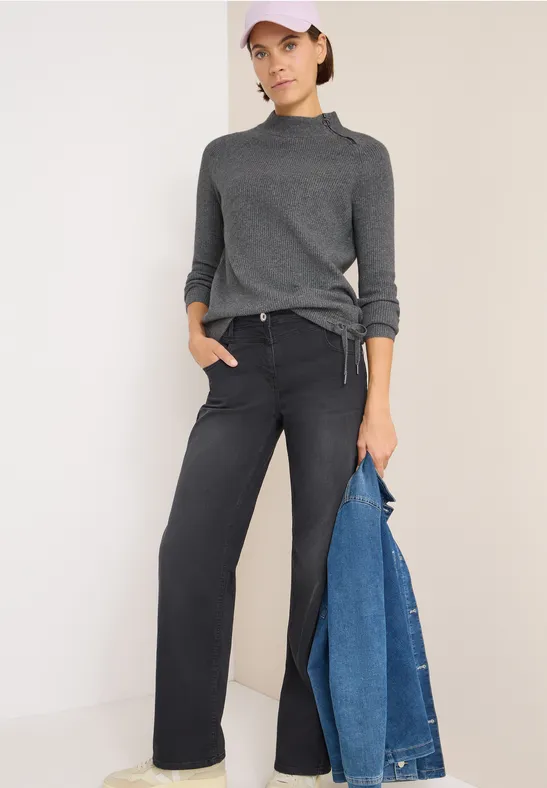 Strukturpullover mit Zipper flint grey melange