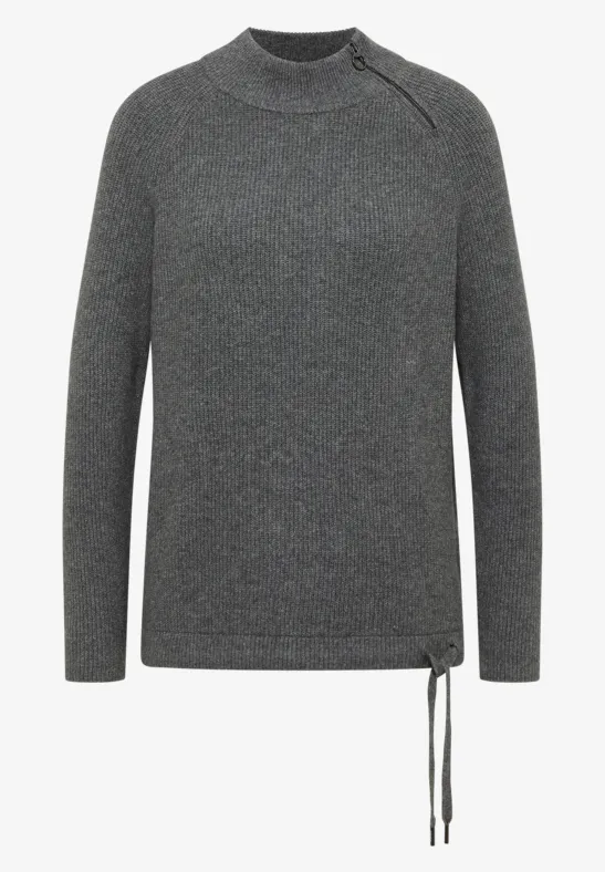 Strukturpullover mit Zipper flint grey melange
