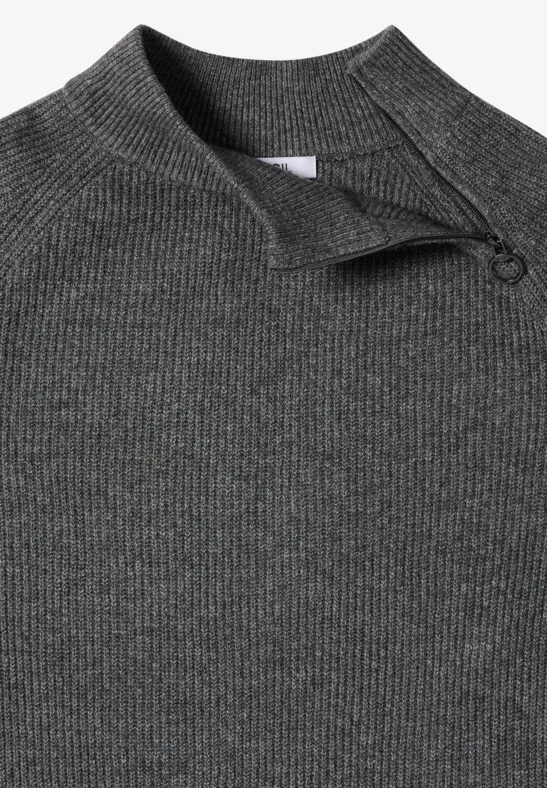 Strukturpullover mit Zipper flint grey melange