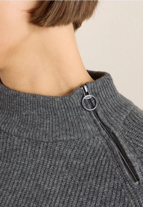 Strukturpullover mit Zipper flint grey melange