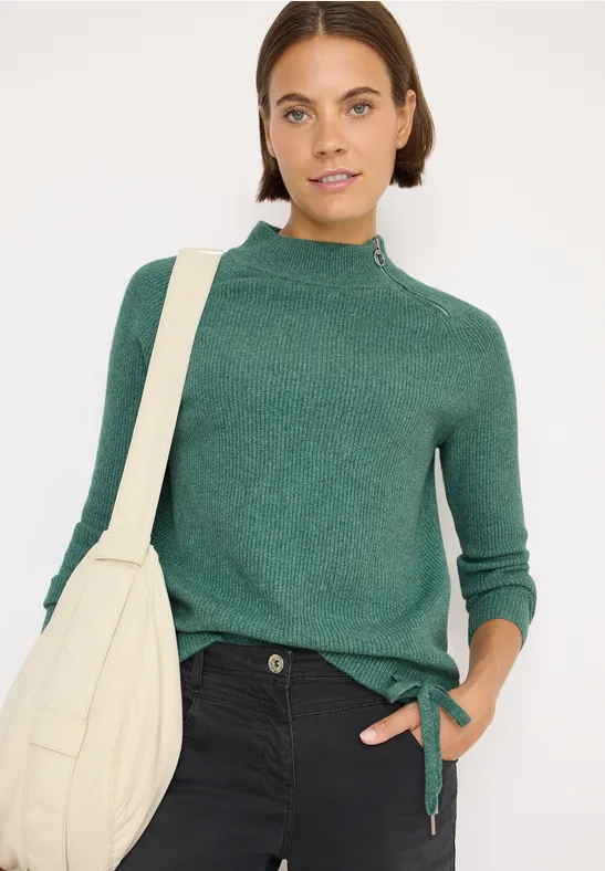 Strukturpullover mit Zipper jewel green melange