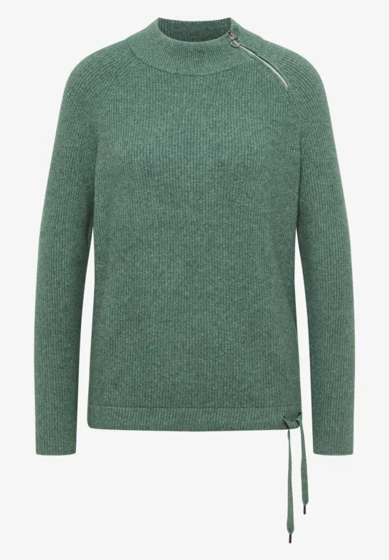 Strukturpullover mit Zipper jewel green melange