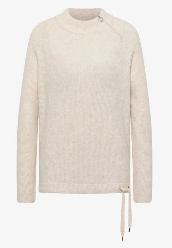 Trui met structuur en ritssluiting oat milk beige melange