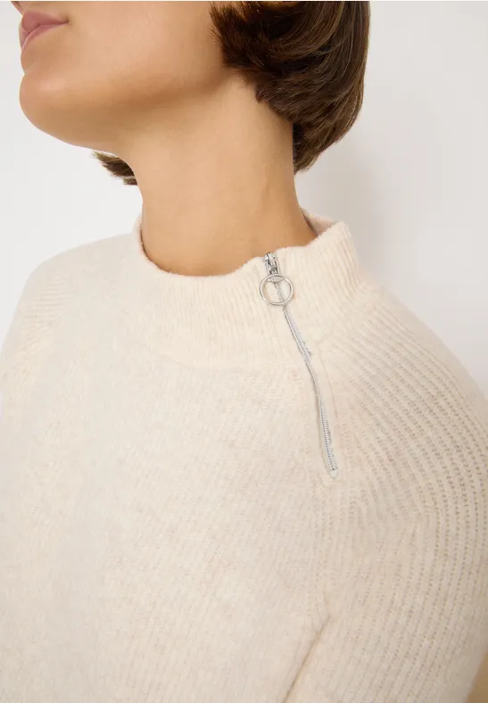 Trui met structuur en ritssluiting oat milk beige melange
