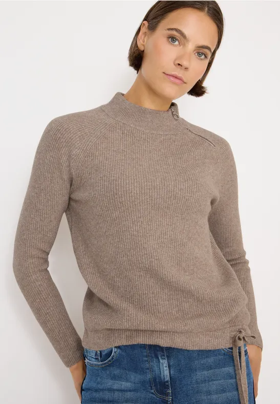 Strukturpullover mit Zipper toffee cream melange