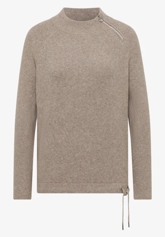 Strukturpullover mit Zipper toffee cream melange