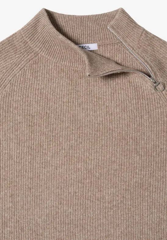 Strukturpullover mit Zipper toffee cream melange