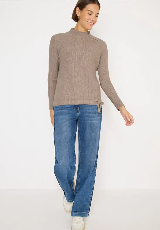 Strukturpullover mit Zipper toffee cream melange