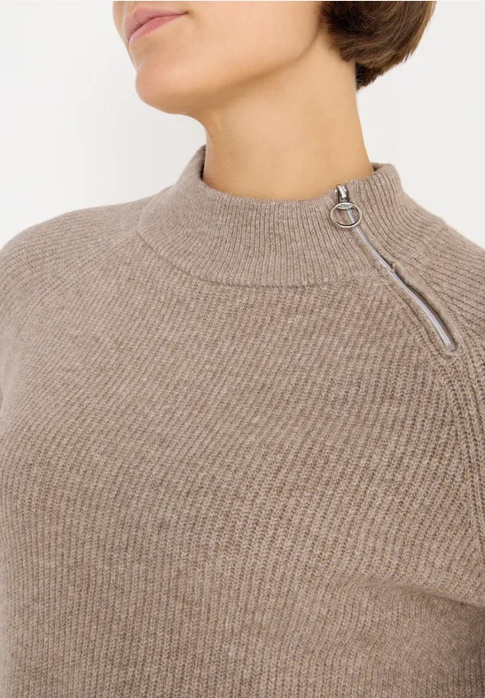 Strukturpullover mit Zipper toffee cream melange
