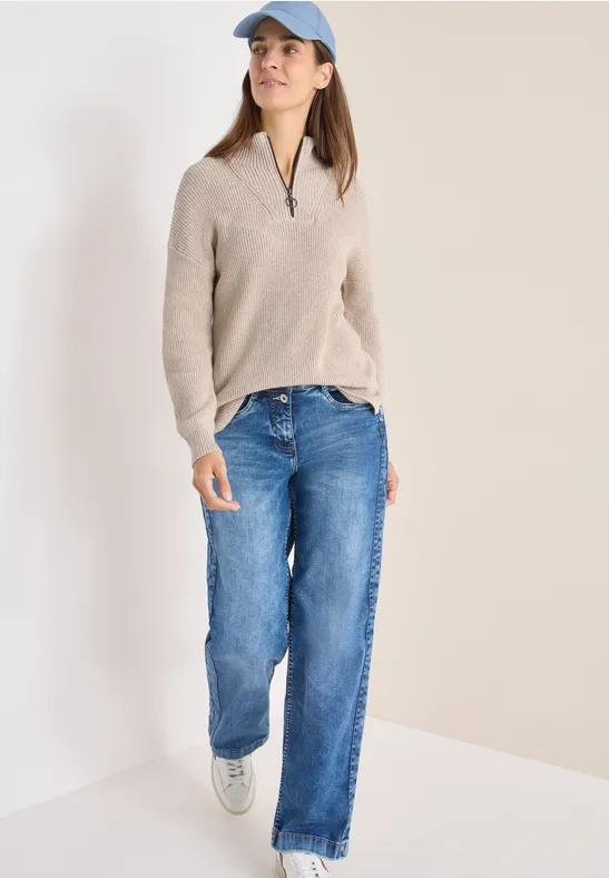 Mouliné Pullover mit Troyer sandalwood beige melange
