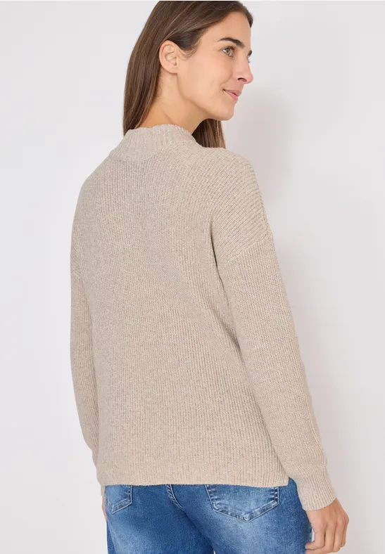 Mouliné Pullover mit Troyer sandalwood beige melange
