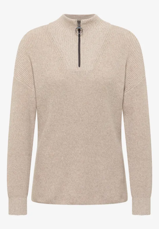 Mouliné Pullover mit Troyer sandalwood beige melange