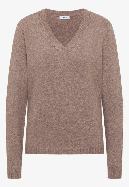 Pull douillet à col en V chocolate mousse melange