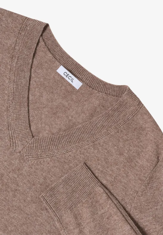 Pull douillet à col en V chocolate mousse melange