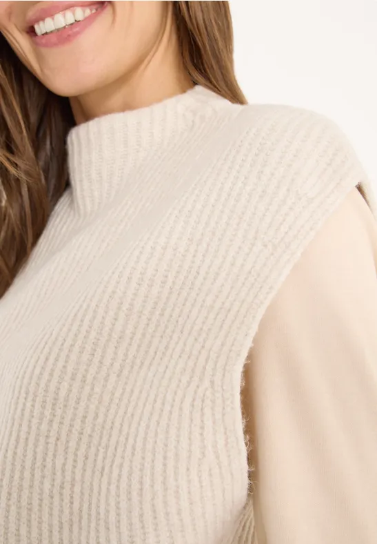 Trui met gebreid detail oat milk beige melange