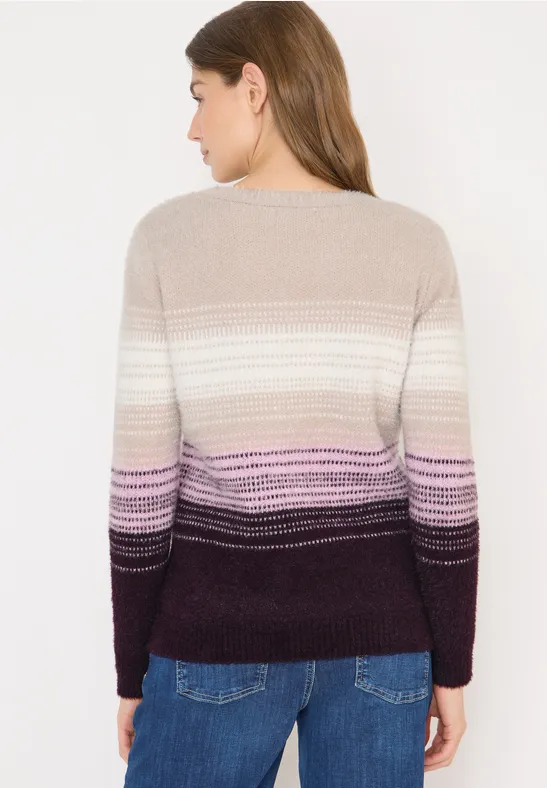 Trui met verengaren en strepen eggplant red