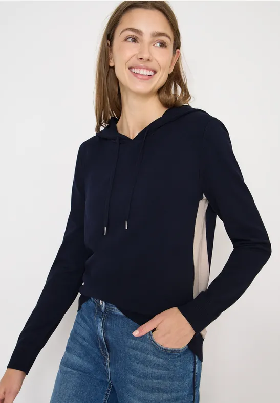 Fijn gebreide hoodie urban dark blue
