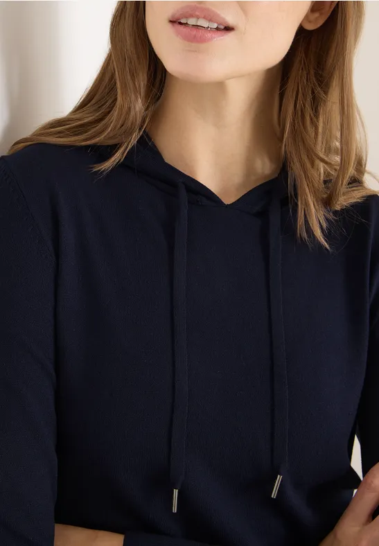 Fijn gebreide hoodie urban dark blue