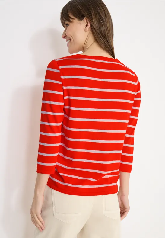 Trui met strepen cherry tomato orange