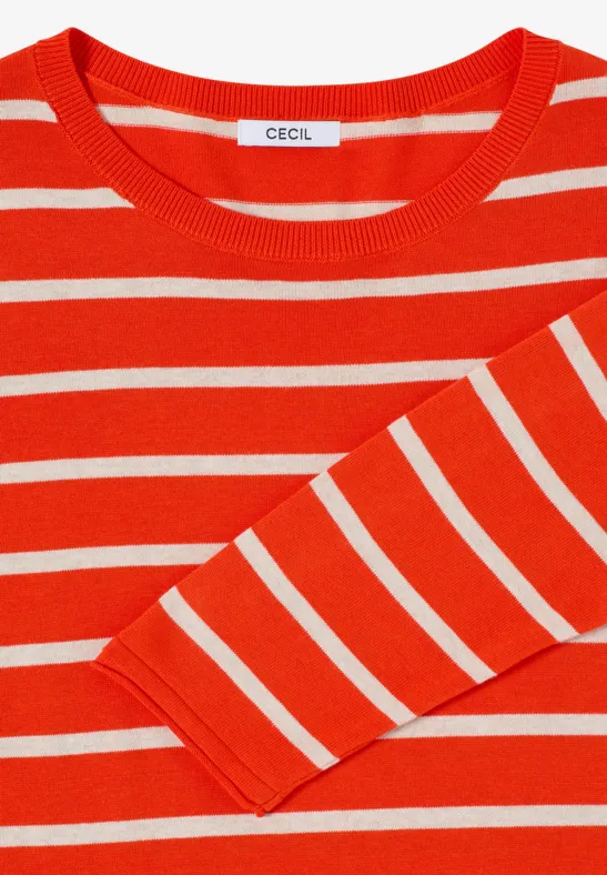 Trui met strepen cherry tomato orange