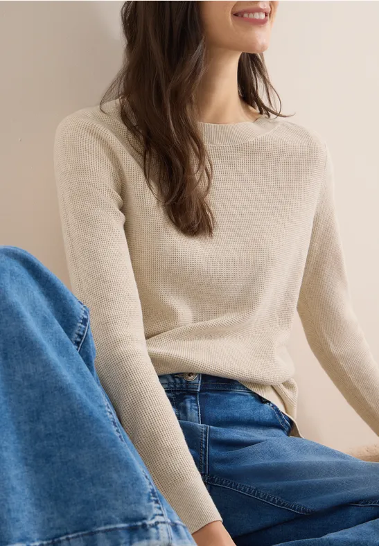 Strukturpullover egg beige melange