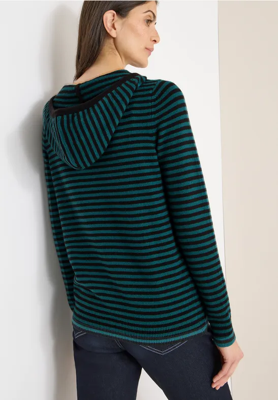 Bluza z kapturem w paski dark sea green