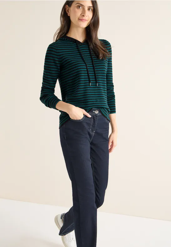 Bluza z kapturem w paski dark sea green