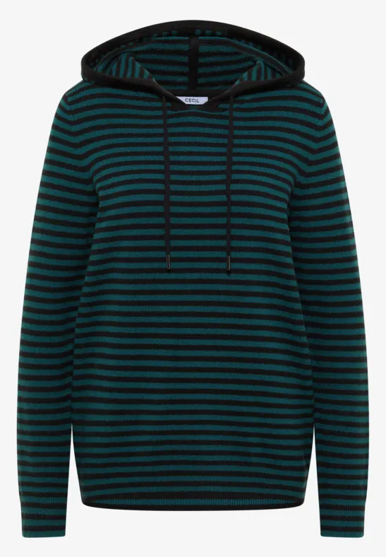 Bluza z kapturem w paski dark sea green