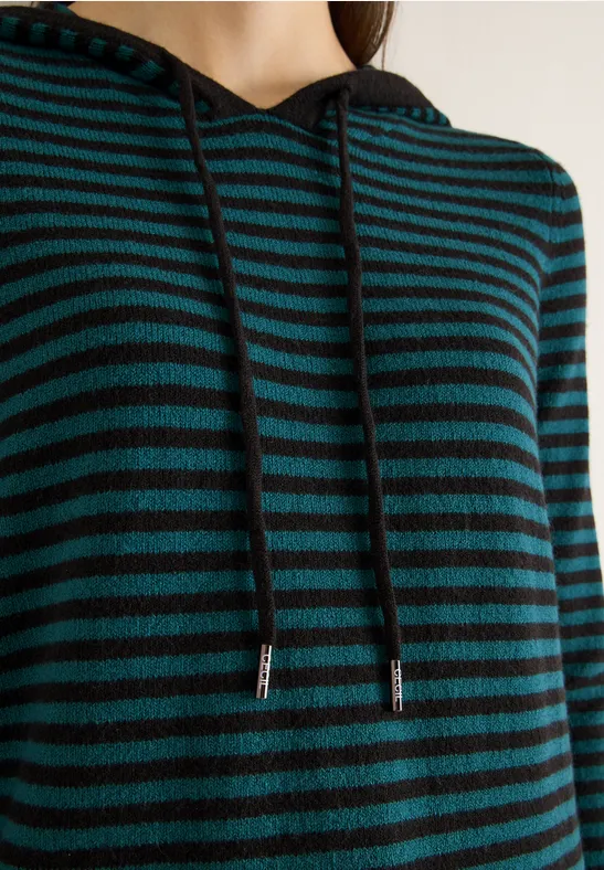 Bluza z kapturem w paski dark sea green