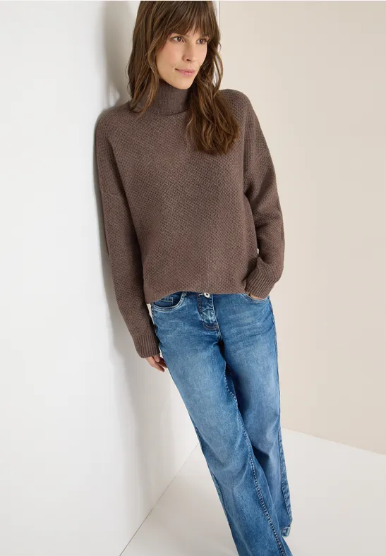 Struktur Rollkragenpullover mushroom taupe melange