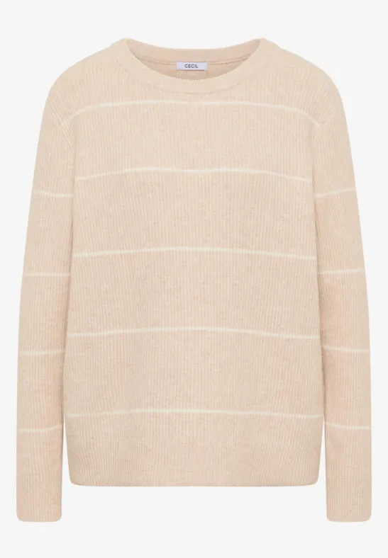 Gestreepte trui met structuur desert beige melange