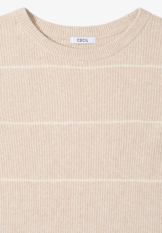 Gestreepte trui met structuur desert beige melange